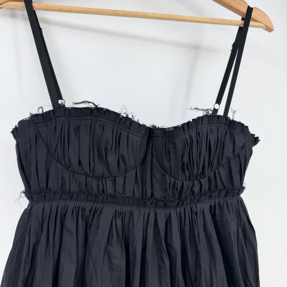 KHAITE | Jordyn Plissé Cotton Twill Maxi Dress Raw Frayed Edges Black 2 - Picture 7 of 16